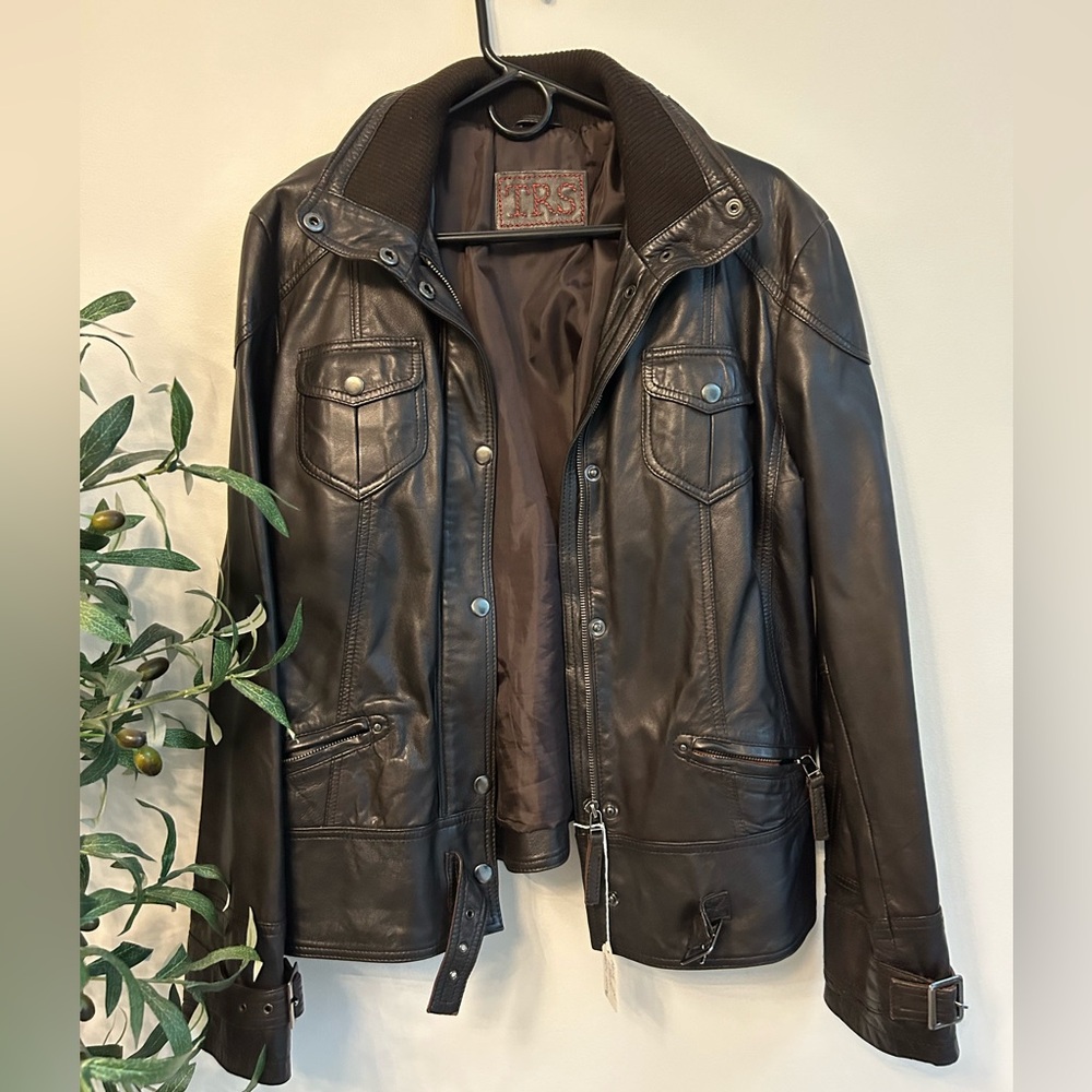 Brown Leather Bomber Jacket